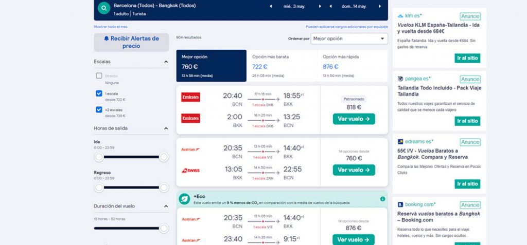 Vuelos y sus precios en Skyscanner