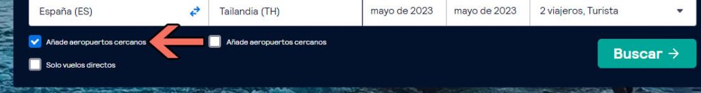 Búsqueda con aeropuertos cercanos en Skyscanner