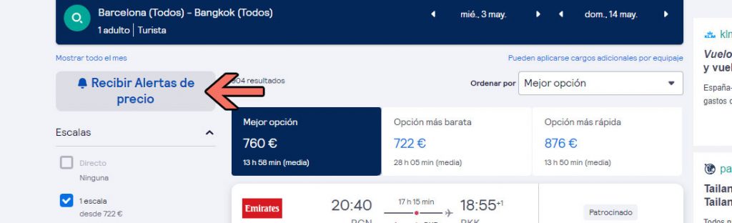 Alertas de precio con Skyscanner